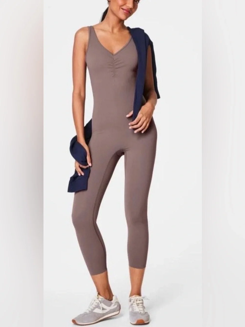 Spanx NWT booty boost deep dive stretch v neck jumpsuit athleisure sz m